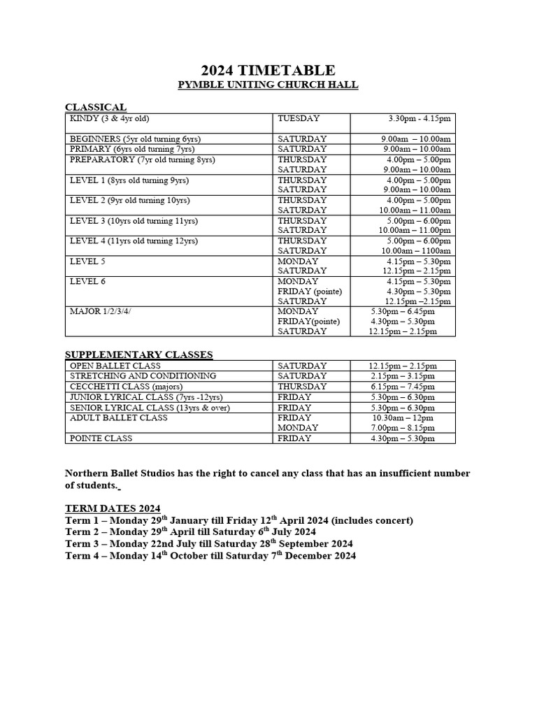 2024 time table PDF