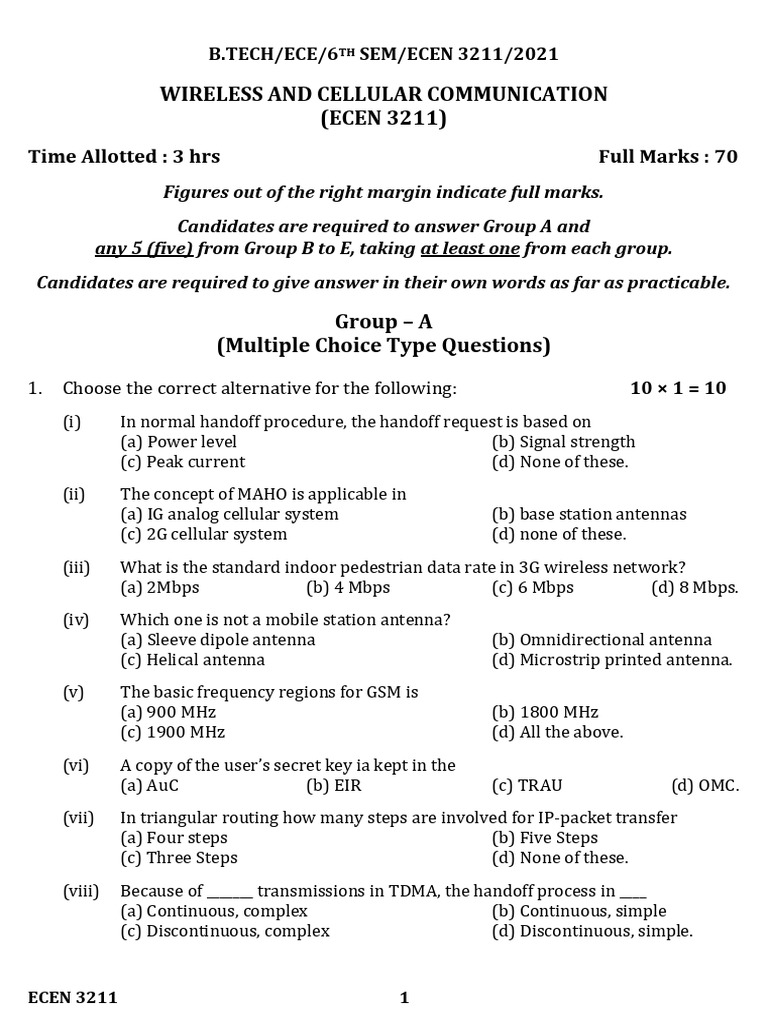 Wireless and Cellular Communication Exam | PDF | Cellular Network | Radio