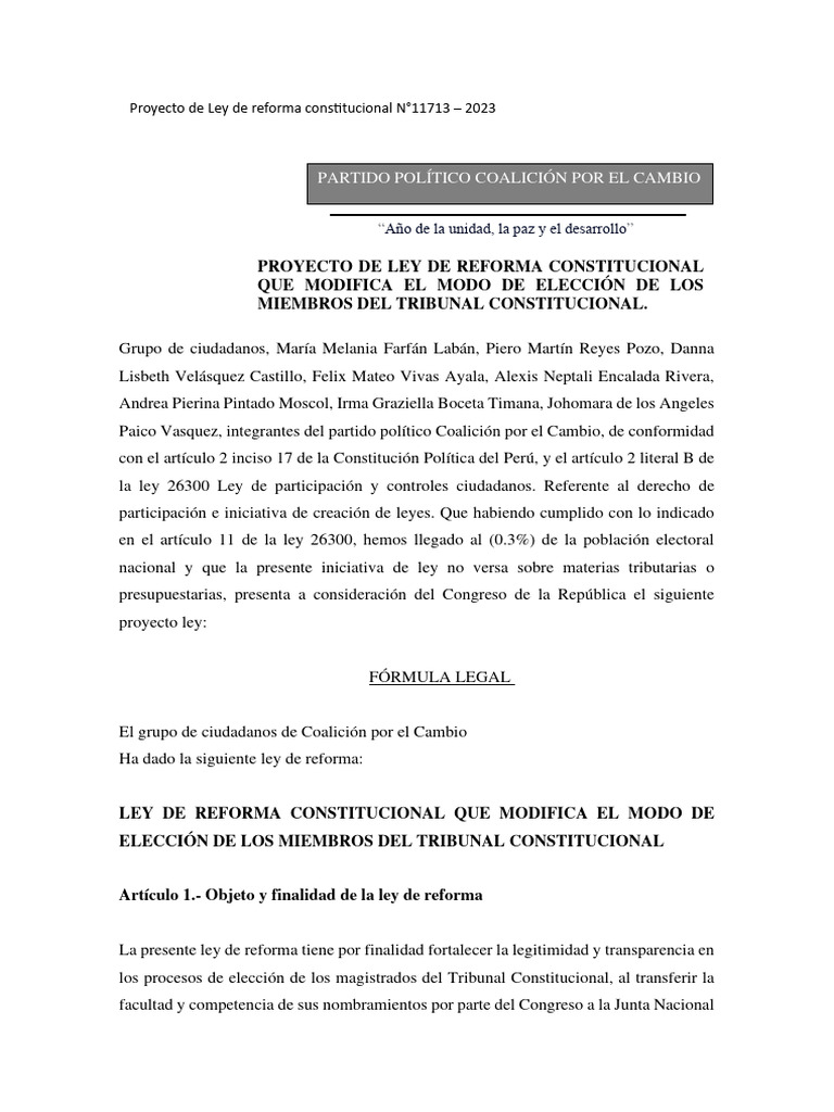 PROYECTO LEY DE REFORMA CONSTITUCIONAL PDF Gobierno Justicia