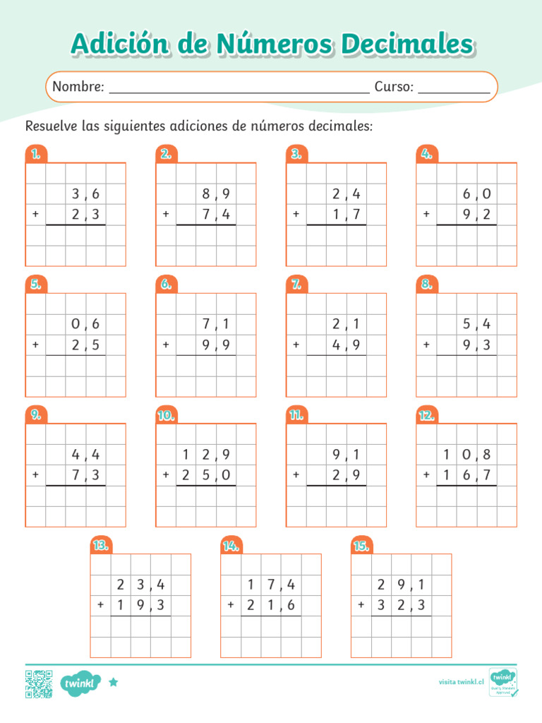 CL M 1698499683 Actividad Adicion de Numeros Decimales Ver 3 | PDF ...