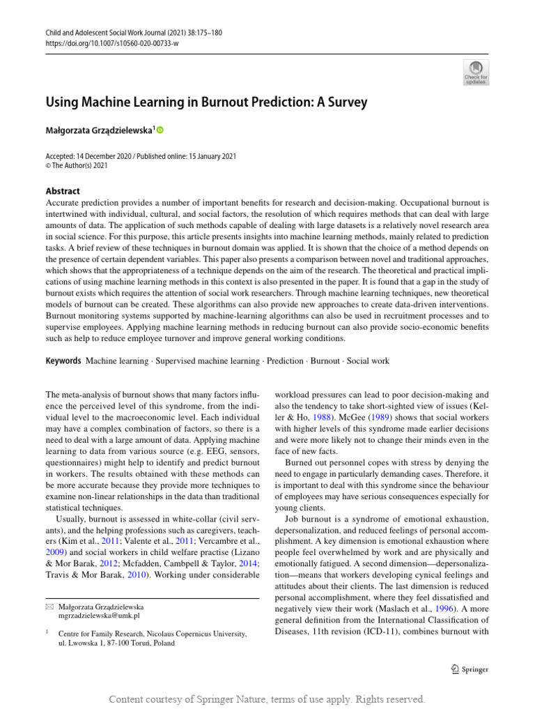 Machine Learning for Burnout Prediction | PDF | Machine Learning ...