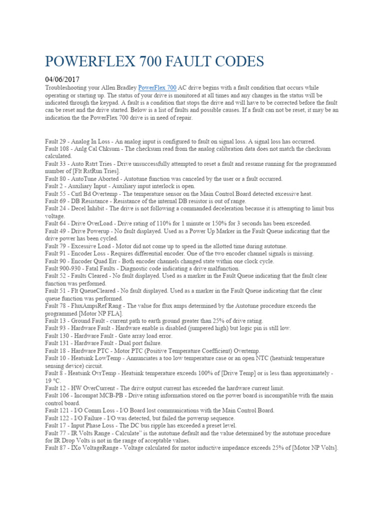PowerFlex 700 Fault Code Guide | PDF | Input/Output | Electrical ...