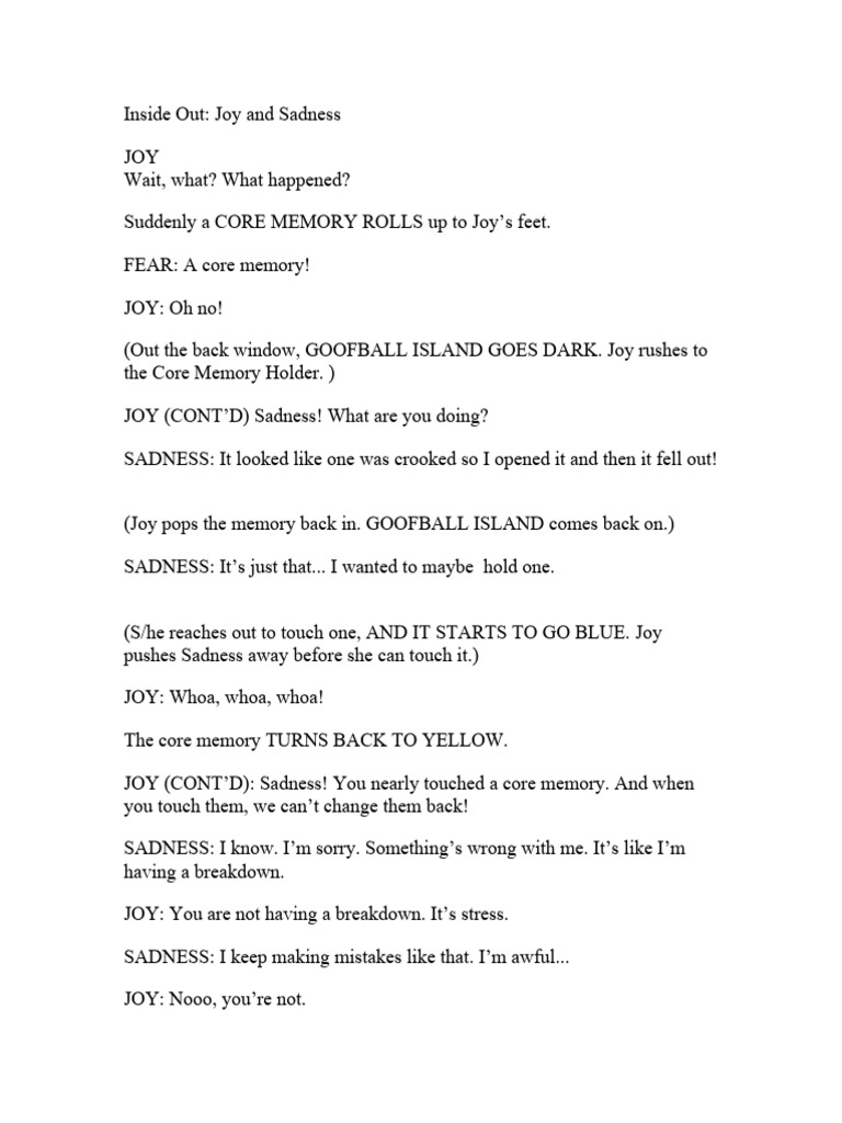 Joy and Sadness: Core Memory Moments | PDF