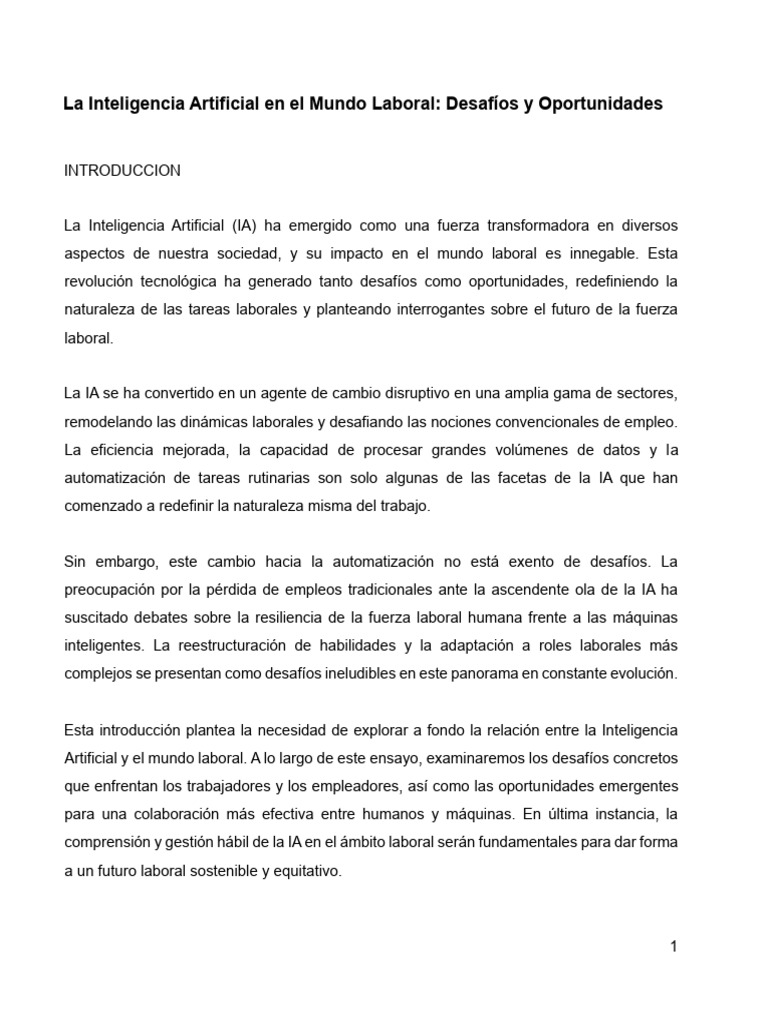 Impacto de la IA en el Empleo Laboral | PDF | Inteligencia artificial ...