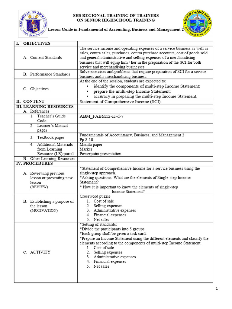 MTOT Lesson Plan Individual 2 | PDF | Income Statement | Expense
