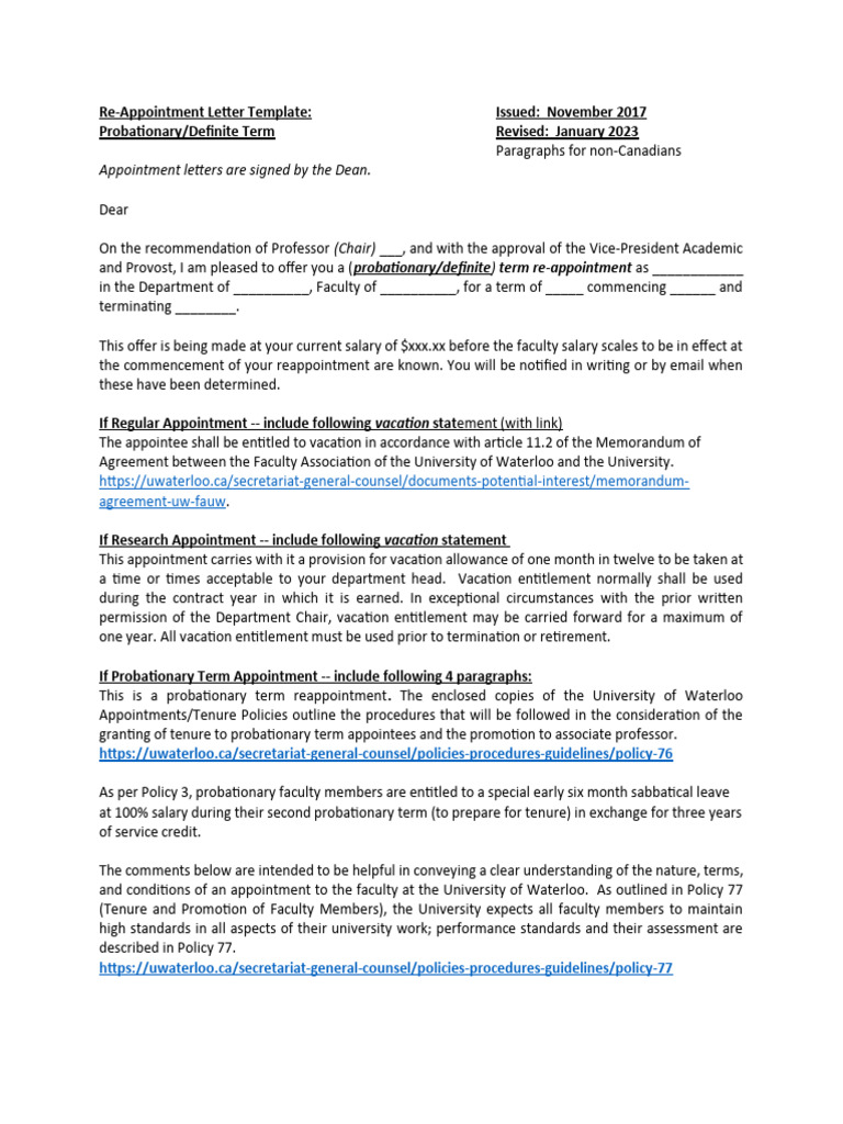 Re-Appointment Letter Template | PDF