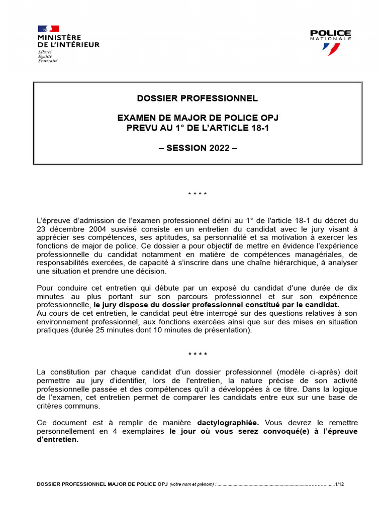 Dossier Professionnel Major de Police OPJ | PDF