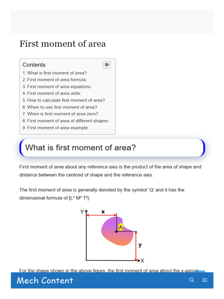 First Moment of Area Definition, Formula, Example, Explained, PDF Download Free PDF Area