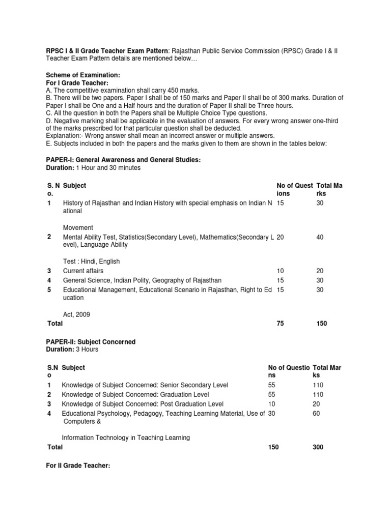 RPSC Teacher Exam Pattern Overview | PDF | Multiple Choice | Behavior ...