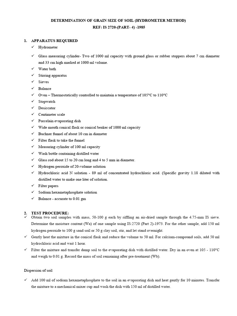 5.0 Test Procedure Grain Size Hydrometer Analysis PDF