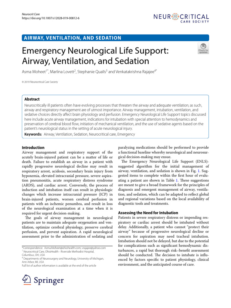 Sem3 Airway Ventilation And Sedation Pdf Ischemia Traumatic