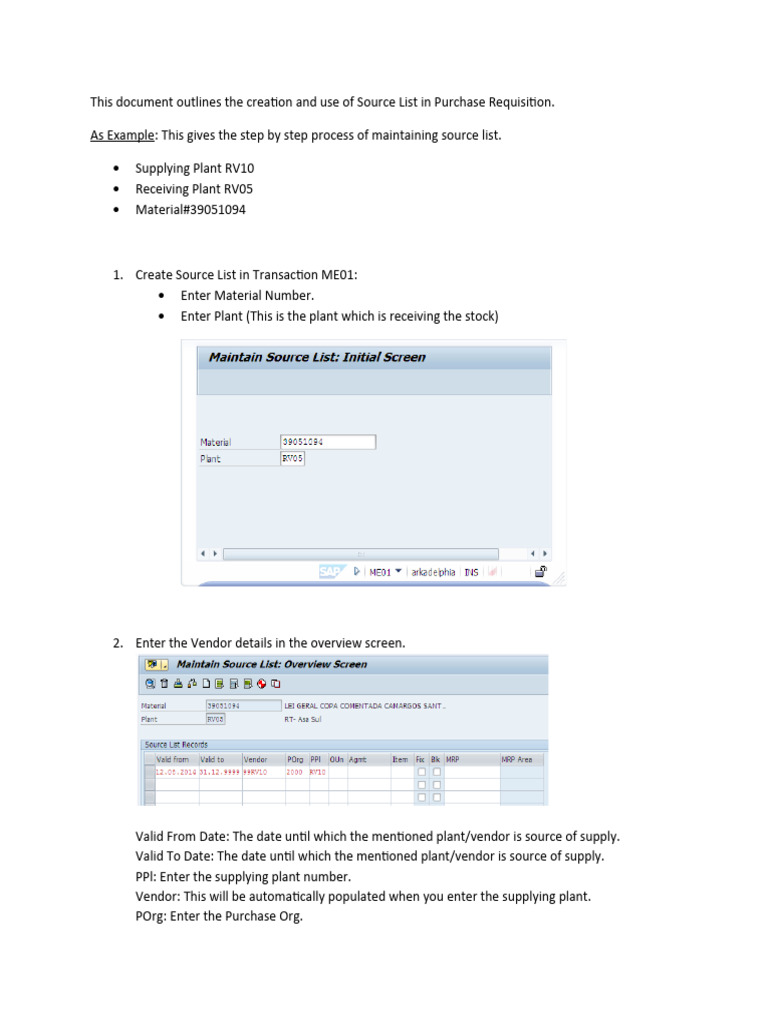 Source List Creation in Purchase Requisition | PDF | Business | Finance ...