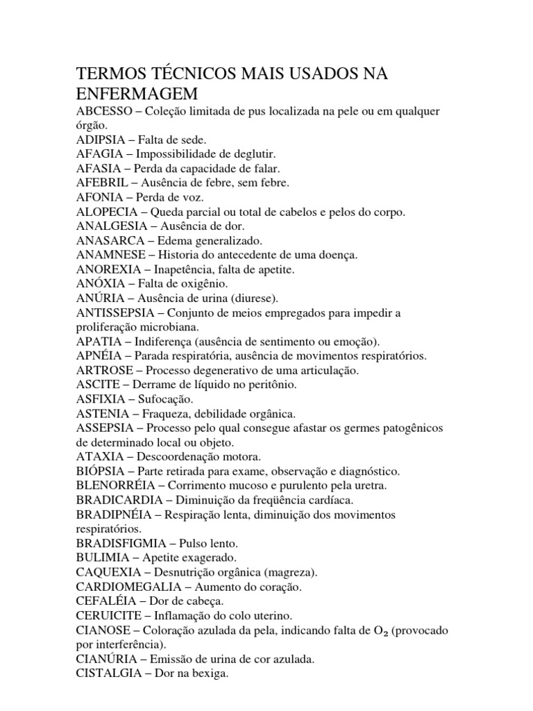 TERMOS TÉCNICOS MAIS USADOS NA ENFERMAGEM | Sangramento | Sangue ...