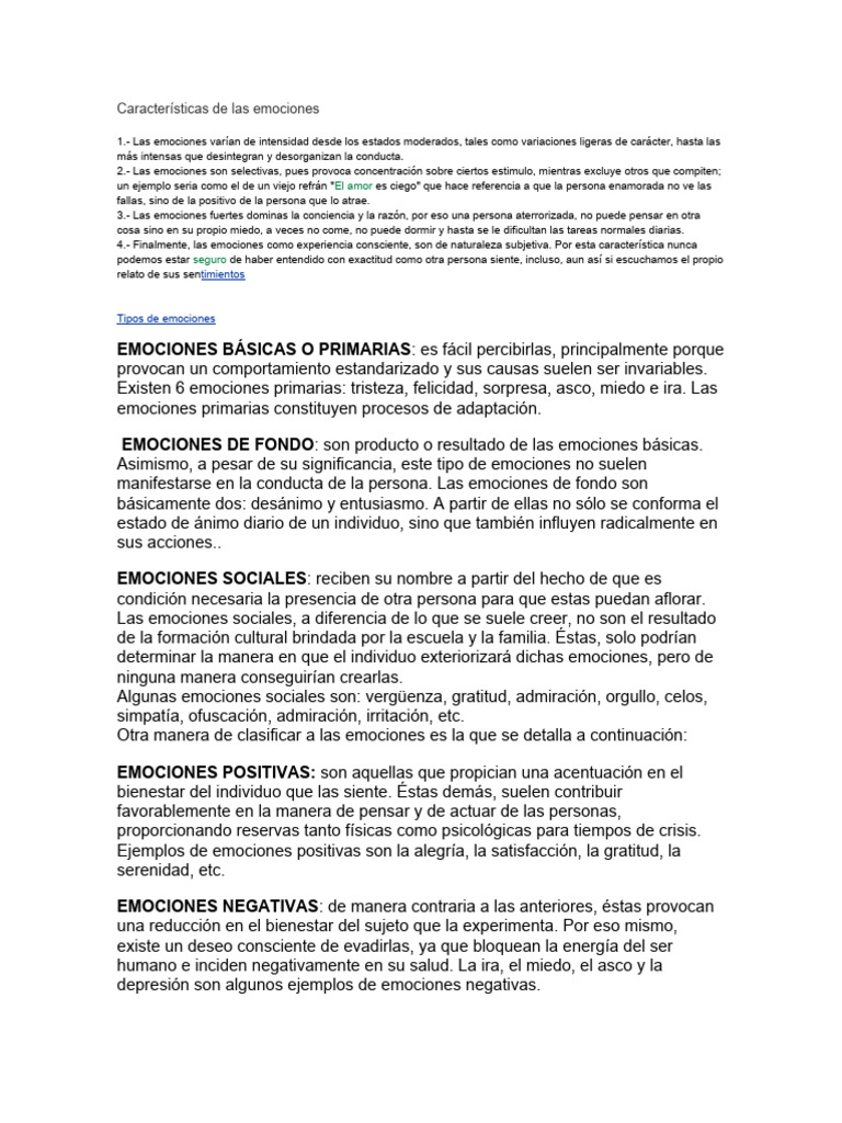 Características de las emociones básicas | PDF | Las emociones | Cerebro