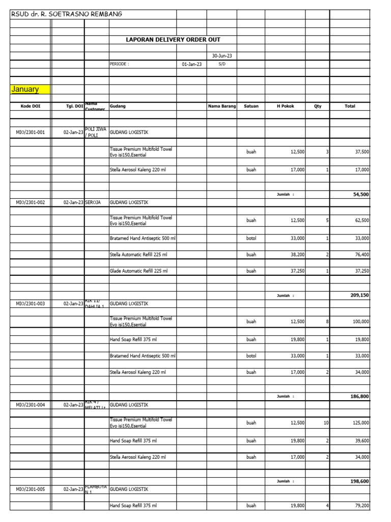 Delivery Order Report for RSUD Rembang | PDF