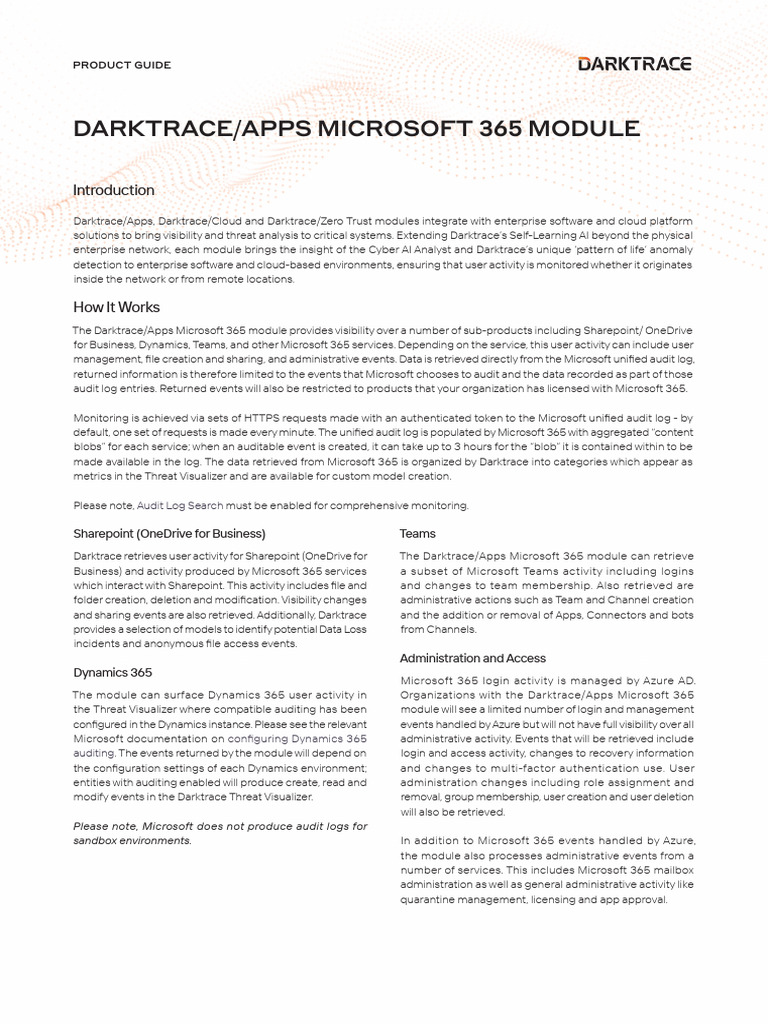 Dark TRace MS365 Module | PDF | Cloud Computing | Share Point
