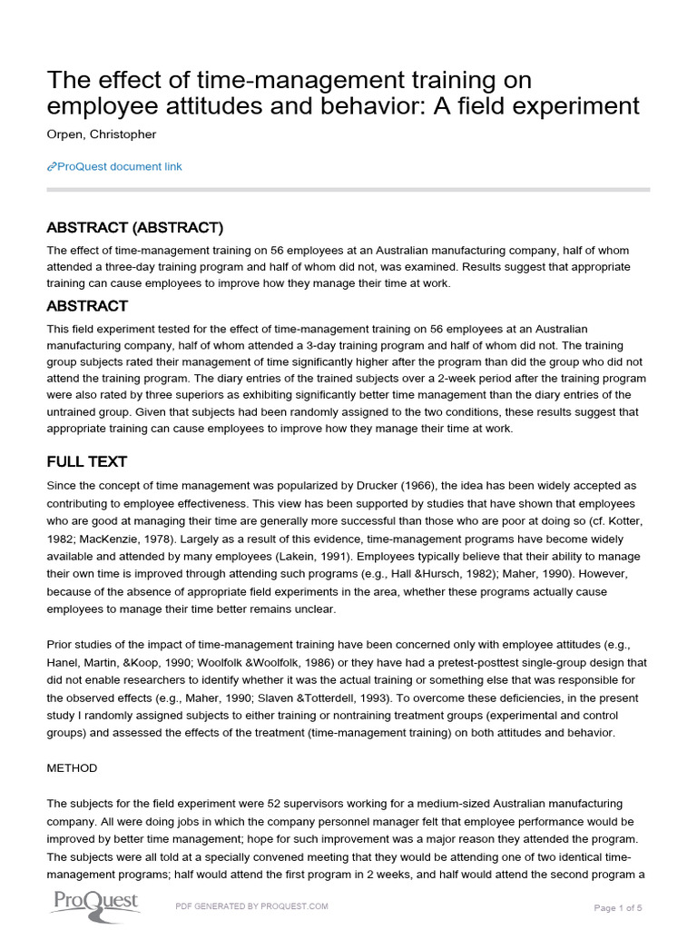 Time Management Training Impact on Employees | PDF | Experiment ...