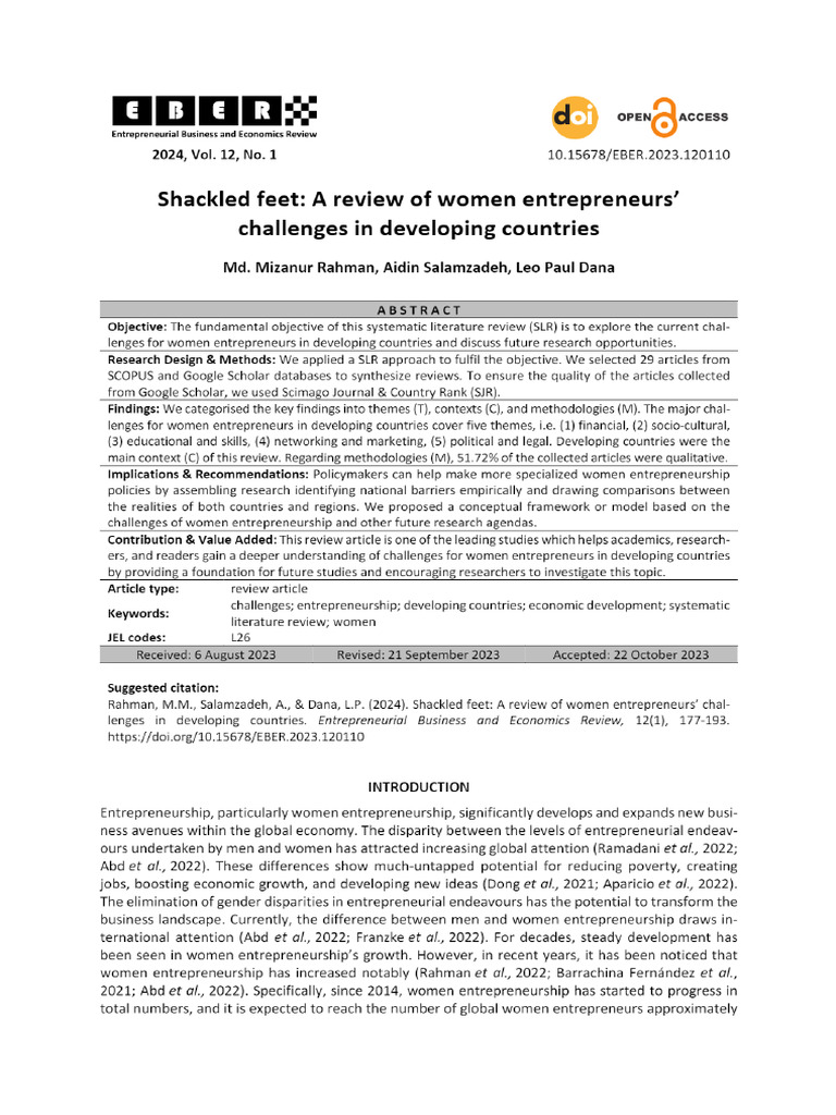 SLR - of Women Entrepreneurs' Challenges in Developing Countries ...