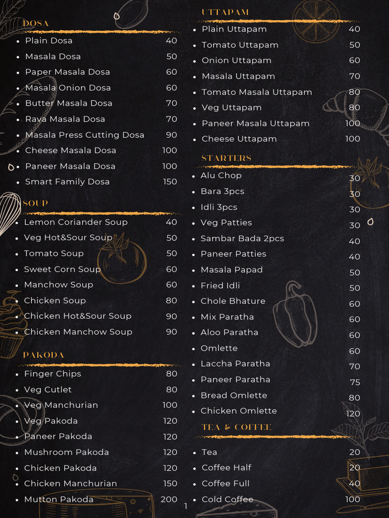 Dosa Restaurant Menu Overview | PDF | Hamburgers | Asian Cuisine