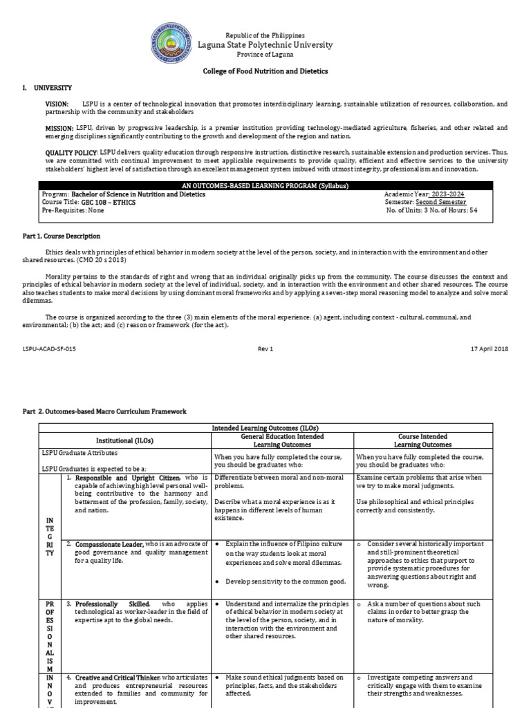 Syllabus Ethics Pdf Morality Critical Thinking