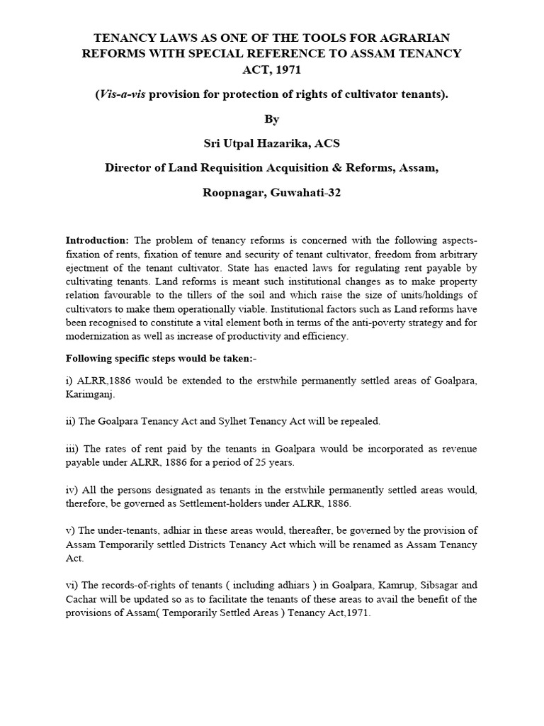 Tenancy Laws As One of The Tools For Agrarian Reforms With Special ...