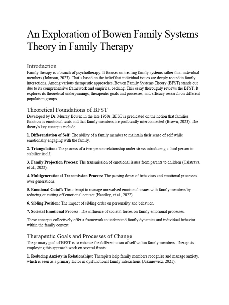 Bowen Family Systems Theory Overview | PDF | Psychotherapy | Family Therapy