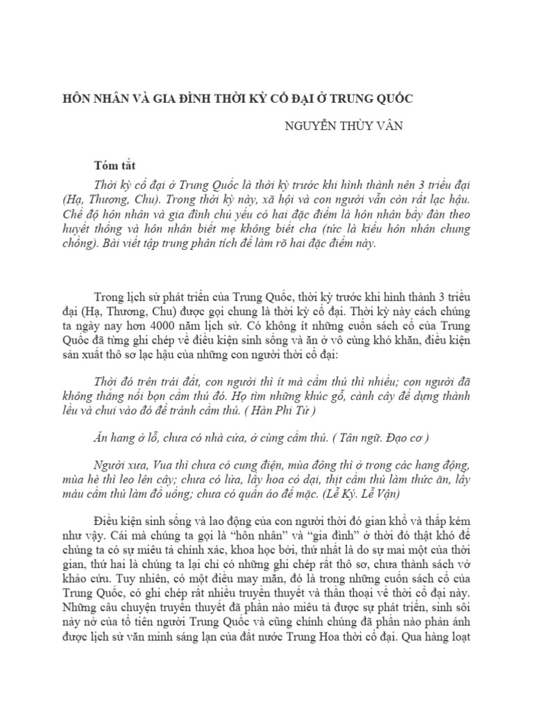 Hôn nhân và gia đình thời kỳ cổ đại ở Trung Quốc | PDF