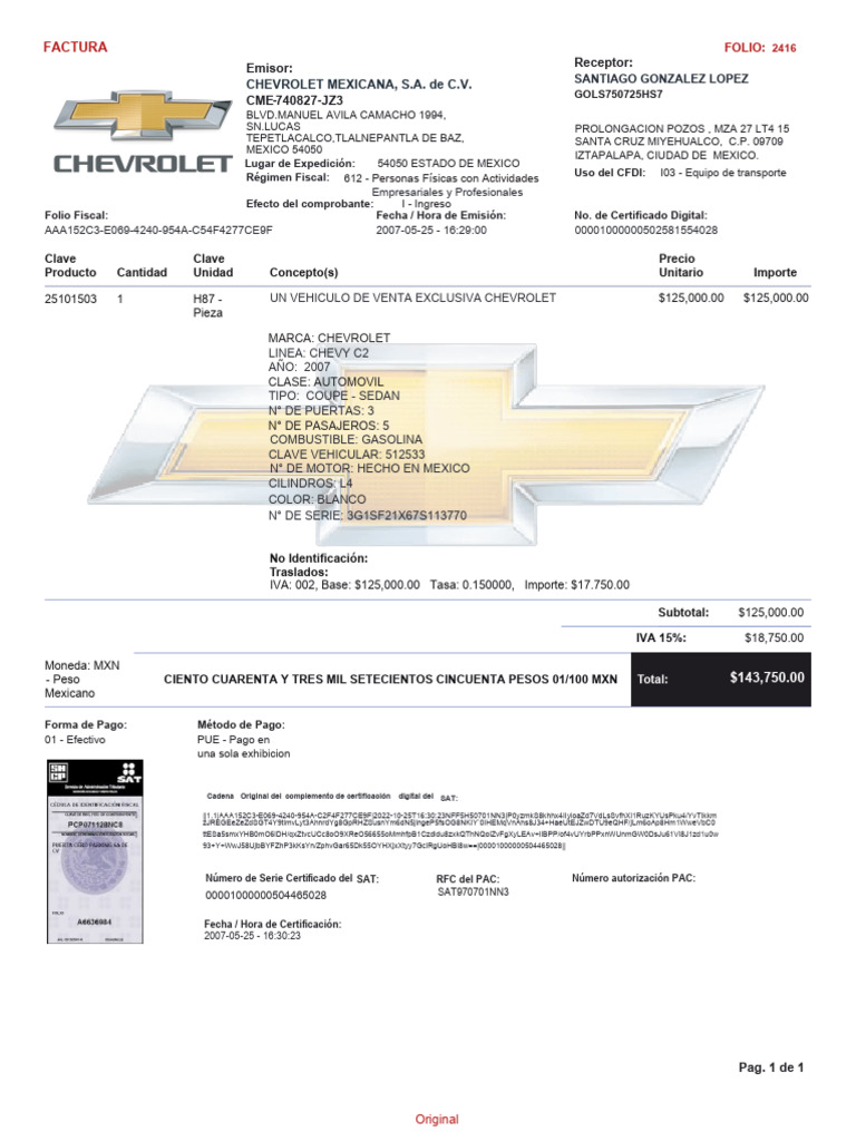 FAXTURA CHEVY | PDF | México | Coche