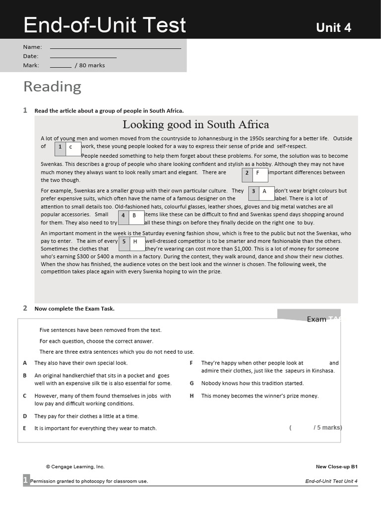 b1 End-Of-Unit Test Unit 4 | PDF | Clothing | Fashion