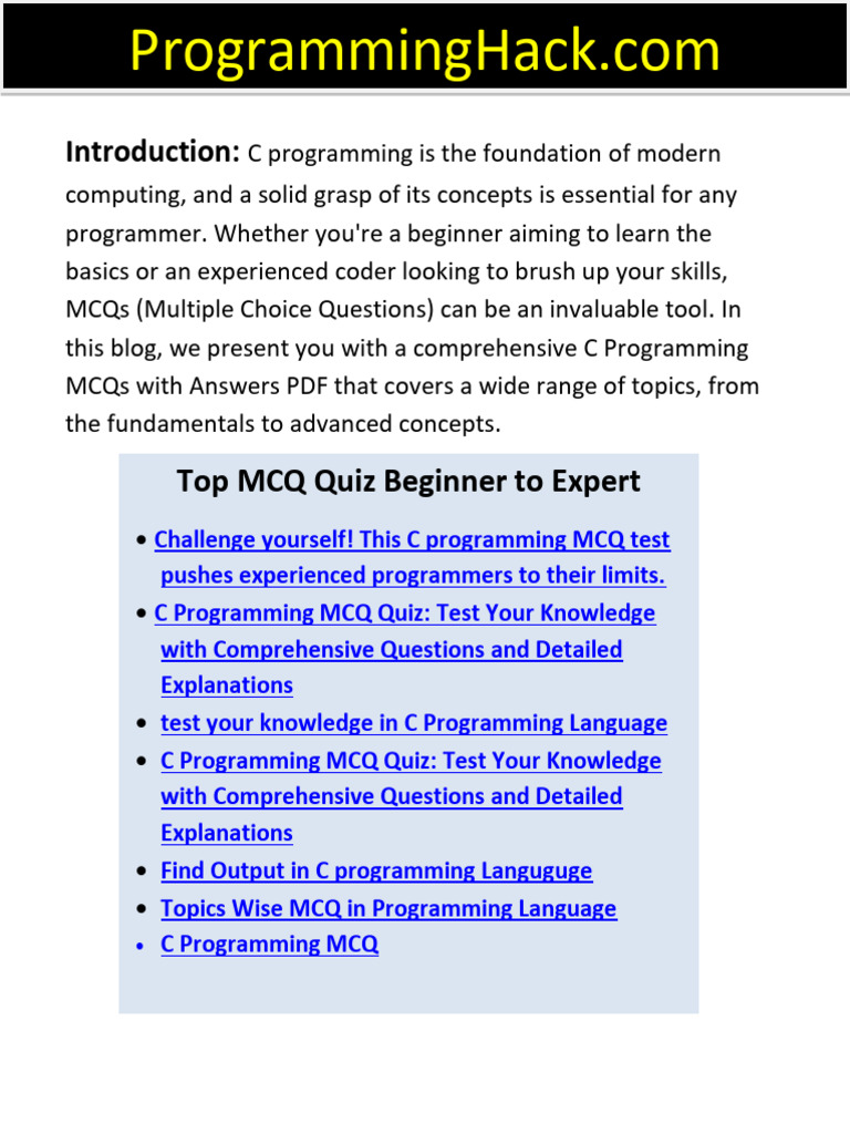 Est Your C Programming Skills: Download Your Free C MCQ PDF! | PDF ...