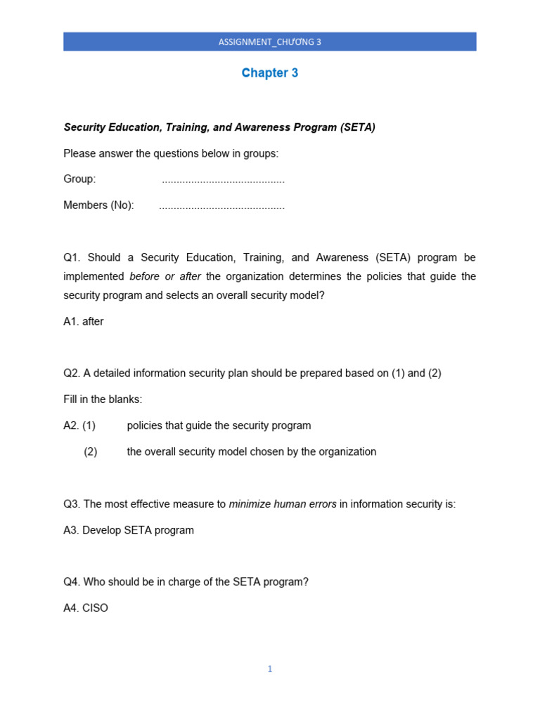 ASSIGNMENT - SETA - Chapter 3 | PDF | Information Security