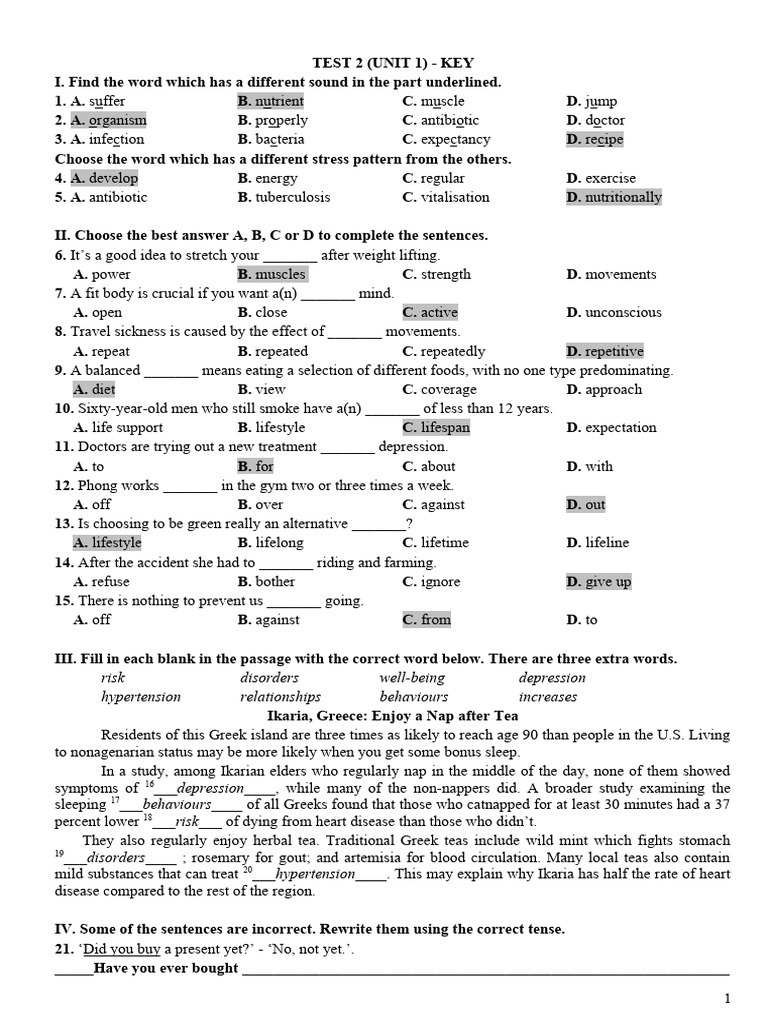 Unit 1 Test 2 Key PDF Acupuncture Toothbrush