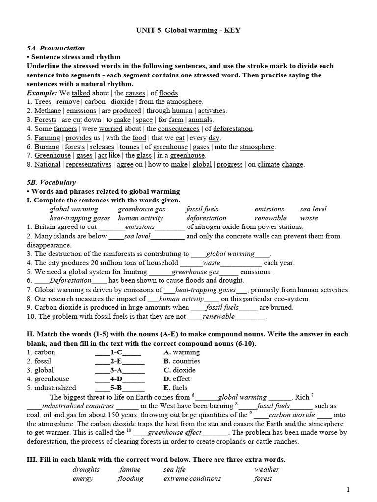 Unit 5 global warming key pdf climate change greenhouse gas