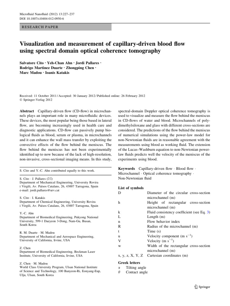 Visualization and Measurement of Capillary-Driven Blood Flow | PDF ...