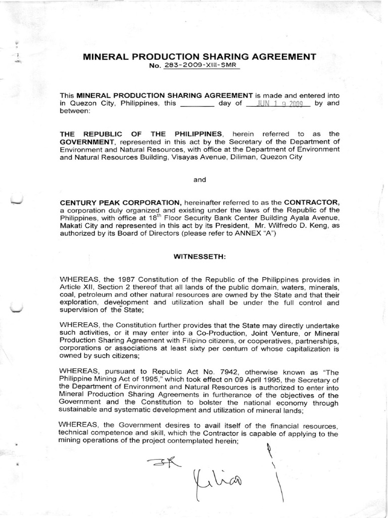 Century Peak Energy Mining Agreement | PDF | Mining | Employment