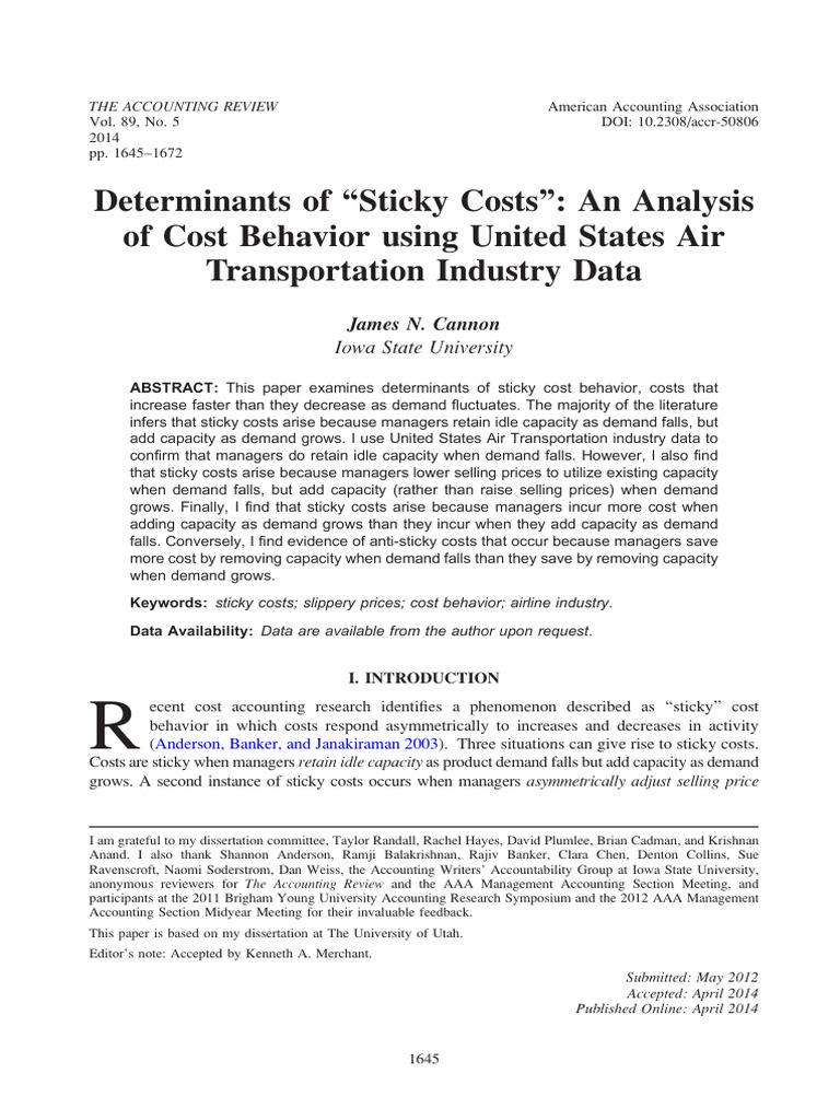 Determinants of Sticky Costs in Airlines | PDF | Demand | Prices