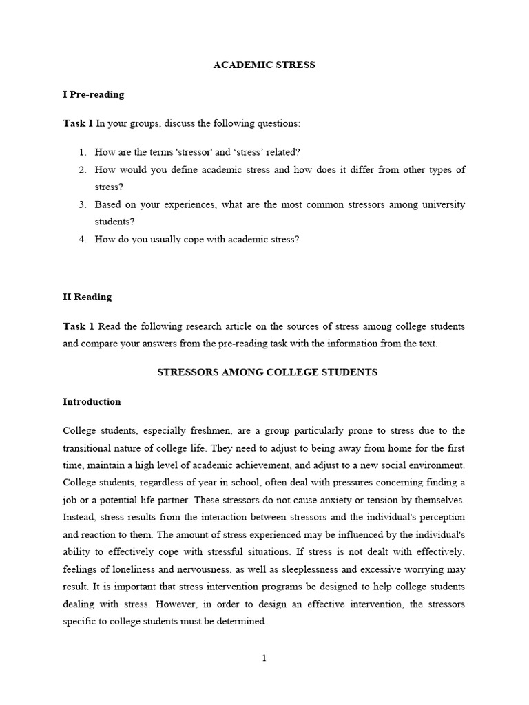 Academic Stress Handout Pdf Stress Biology Psychology
