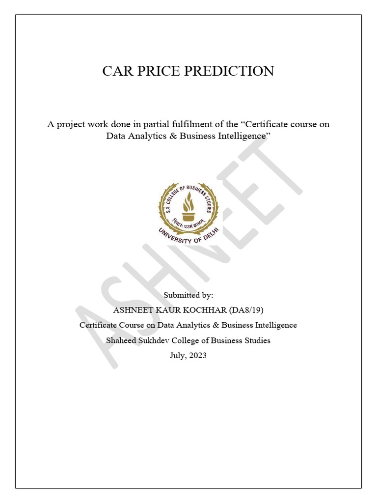 car price prediction PDF Cross Validation (Statistics) Mean