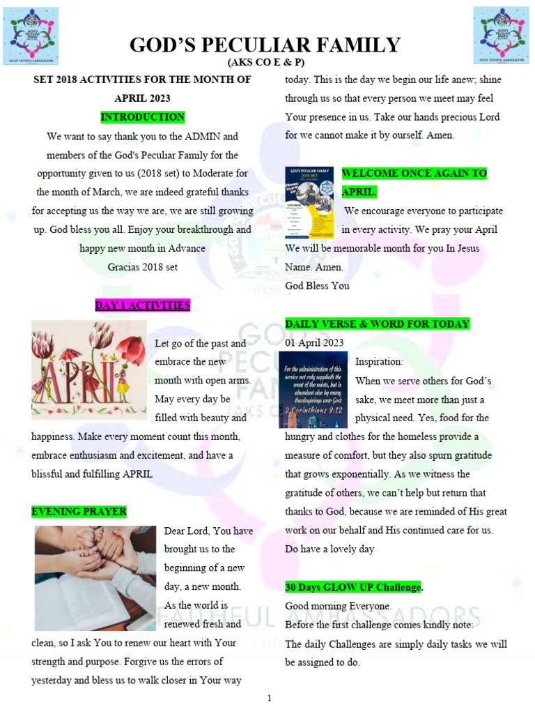 Gpf April Activities 2023 PDF Prayer Urinary Incontinence