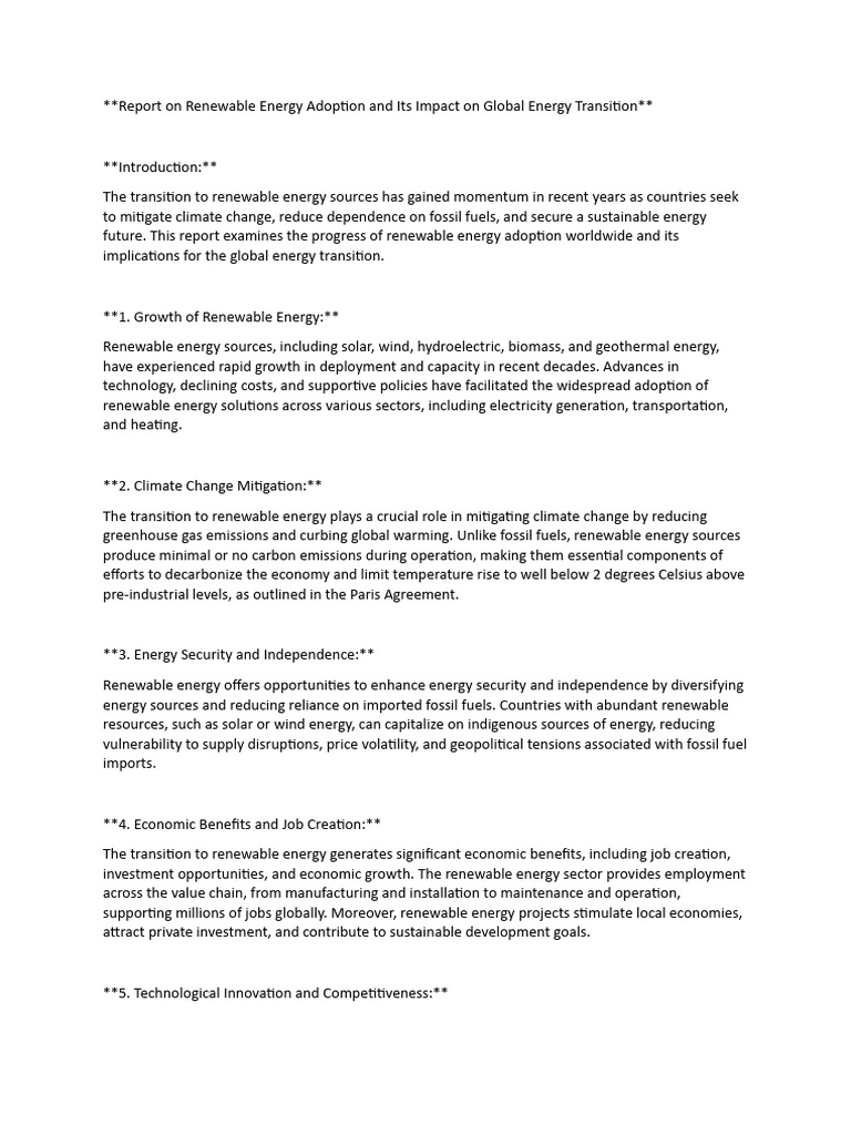 Report On Renewable Energy Adoption and Its Impact On Global Energy ...