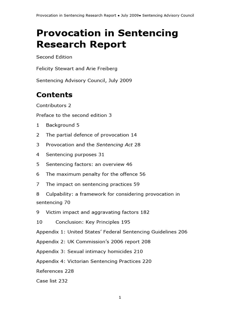 Provocation in Sentencing Research Report Second Edition | PDF | Murder ...