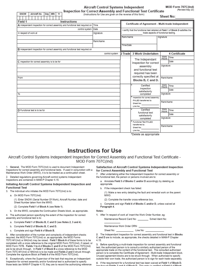 Aircraft Control Systems Inspection Certificate | PDF
