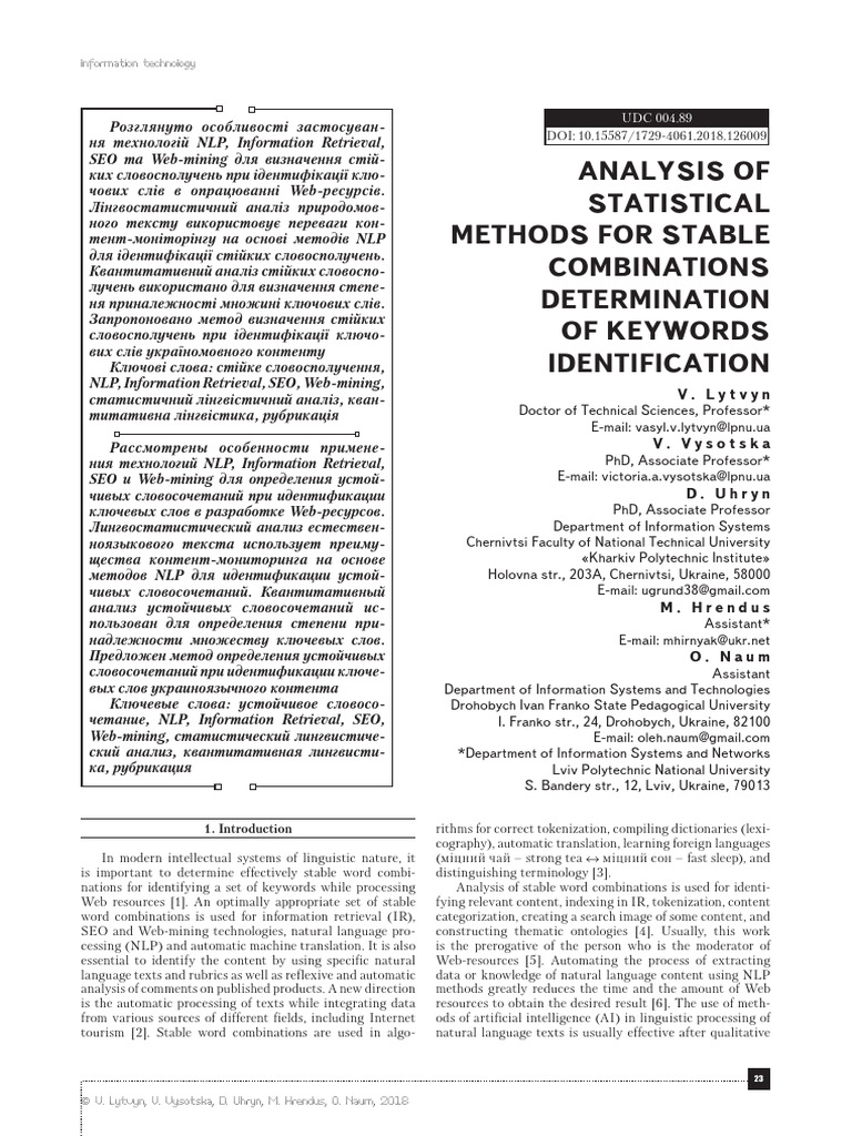 Analysis of Statistical Methods For Stable Combinations Determination ...