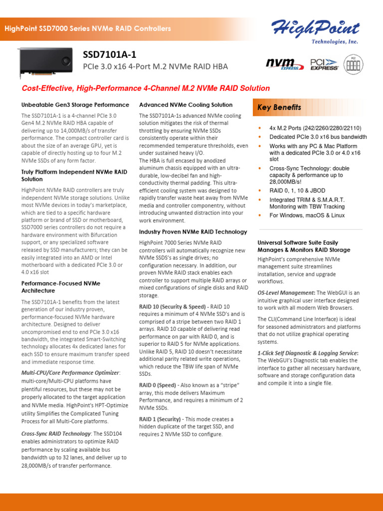 SSD7101A-1 Datasheet v1.02 23 03 28 | PDF | Solid State Drive | Booting