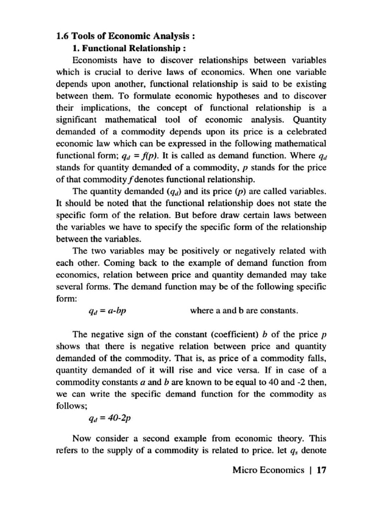 Functional Relationship and Variables Economics PDF Demand