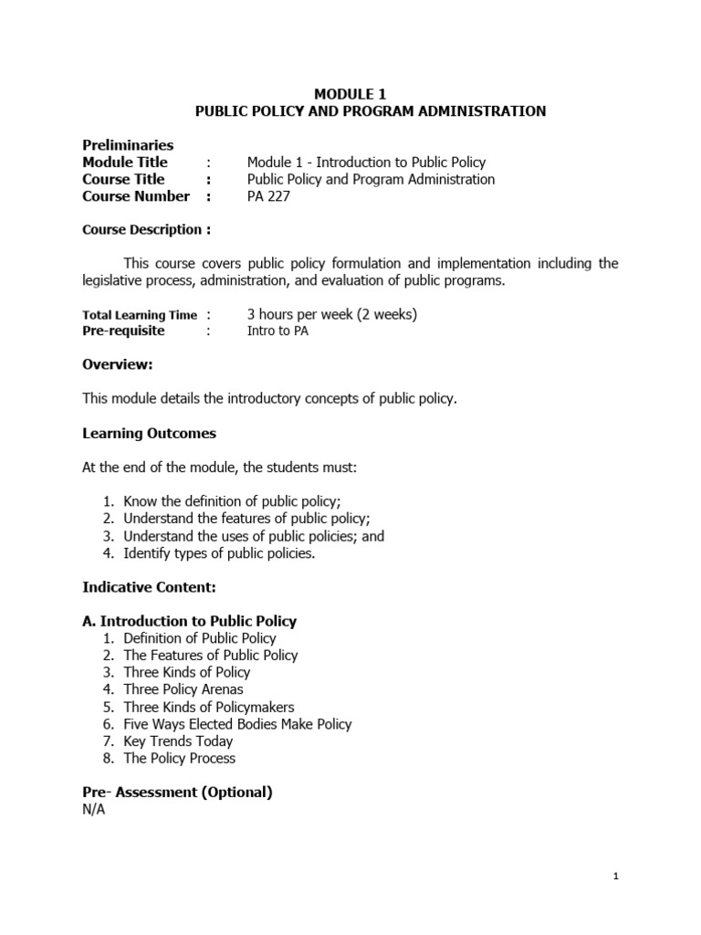 Module 1 introduction to public policy pdf policy committee