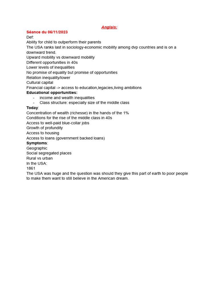 Anglais Cours 2 | PDF | Cost Of Living | Social Mobility
