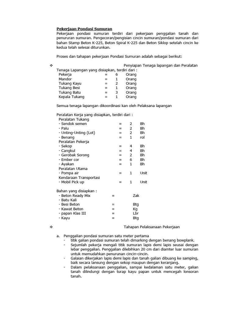 Metode Pekerjaan Pondasi Sumuran | PDF