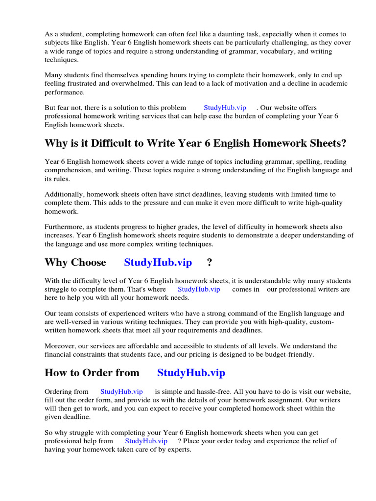 Homework Sheets Year 6 English | PDF | Worksheet | Homework