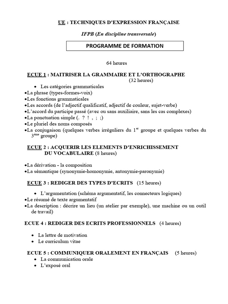 Techniques d'Expression Française | PDF | Langue française | Langues